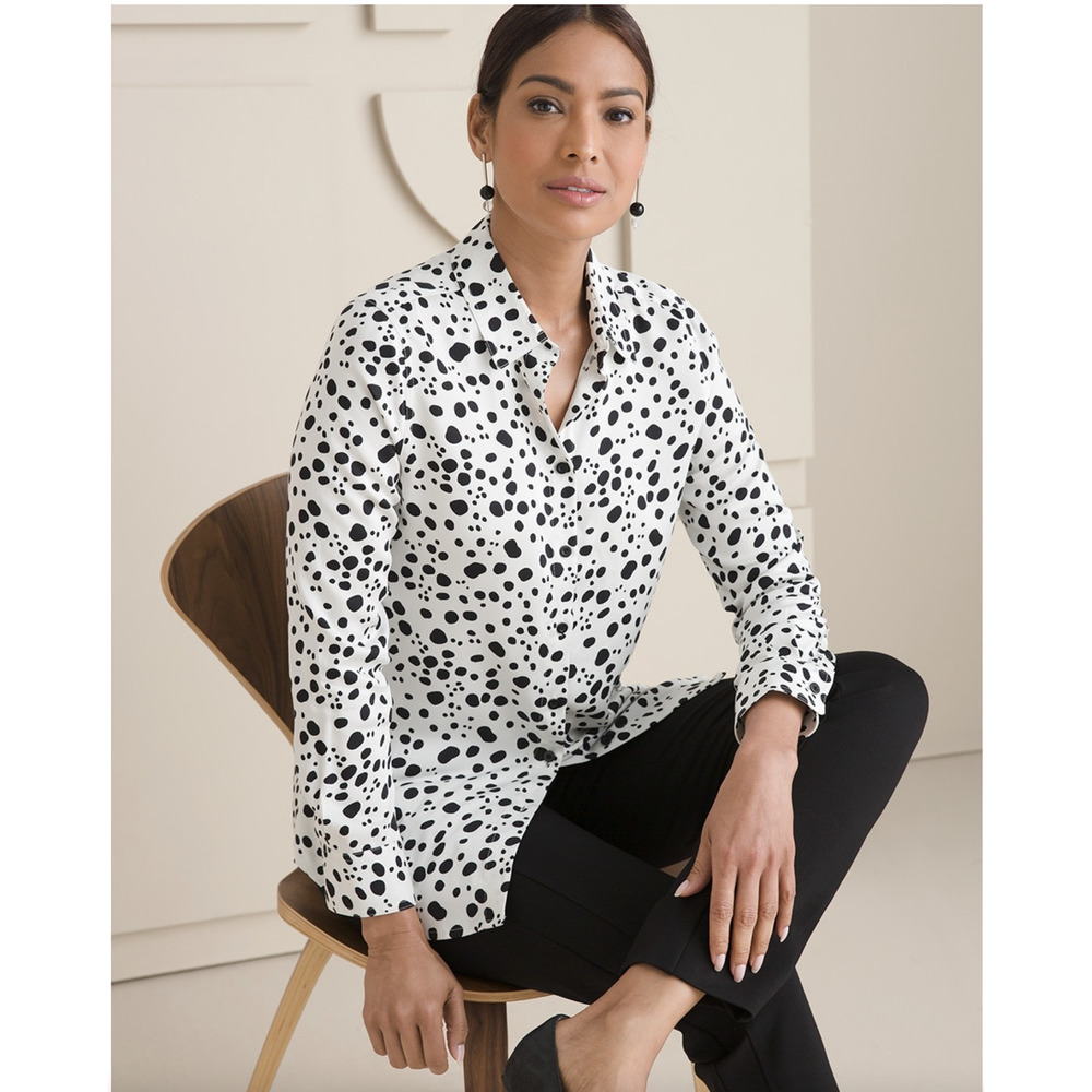 Chicos Sandwashed 100% Modal Dot Print Satin Shirt Button Up Womens XL Chicos 3